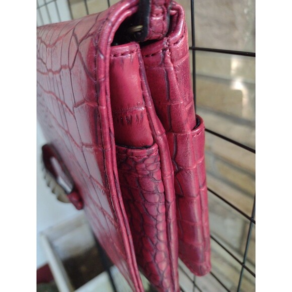 New Red Vegan Leather Crock Embossed Shoulder Bags / Clutch W Brass Stud Accents - Picture 16 of 16